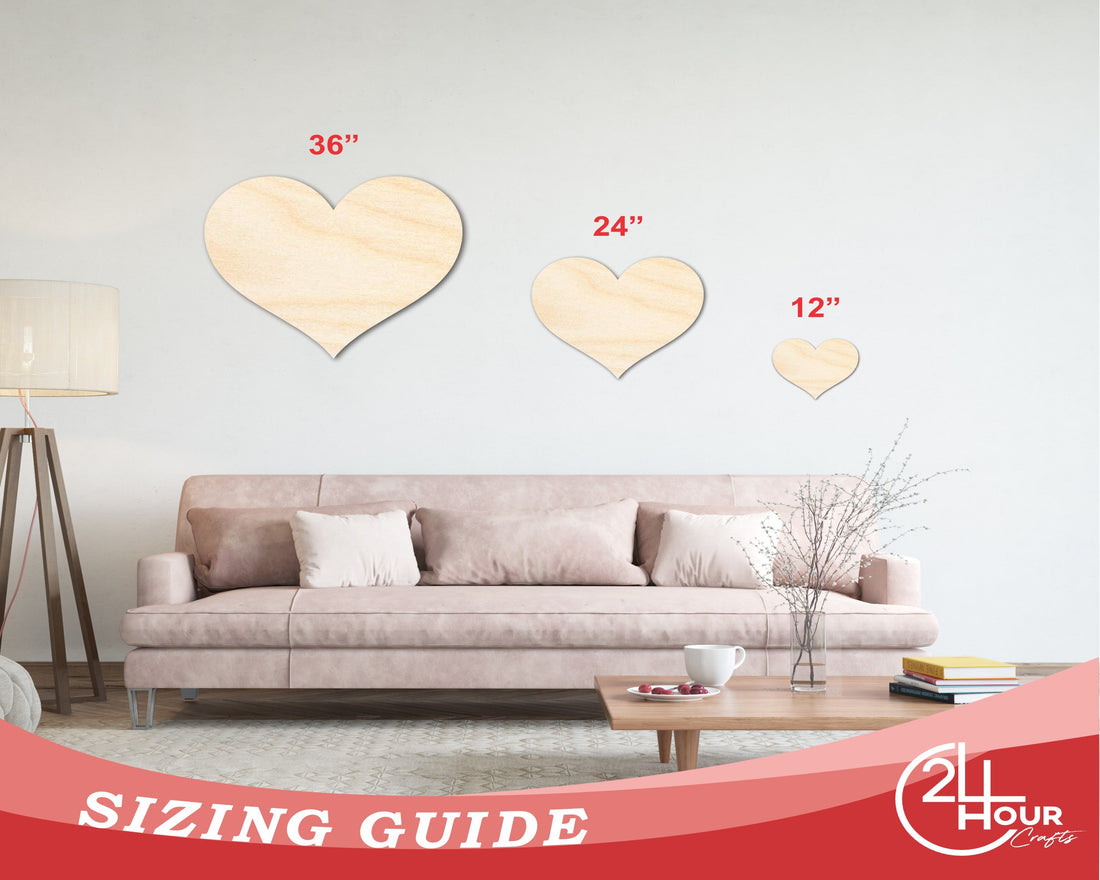 Unfinished Wood Classic Heart | Valentines Day | Weddings | Craft Cutout | Up to 46"