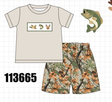 Camo Wildlife Embroidered Shorts Set