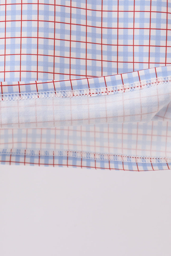 Blue Apple Embroidered Plaid Shorts Set
