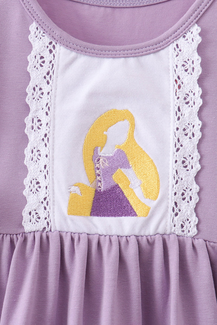 Purple character embroidery ruffle dress
