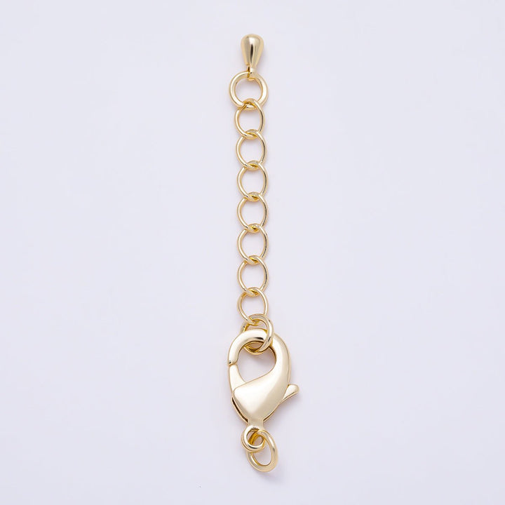 16K Gold Filled 15mm Minimalist Lobster Claw Clasps 2 Inch Teardrop Chain Extender | Findings-00495