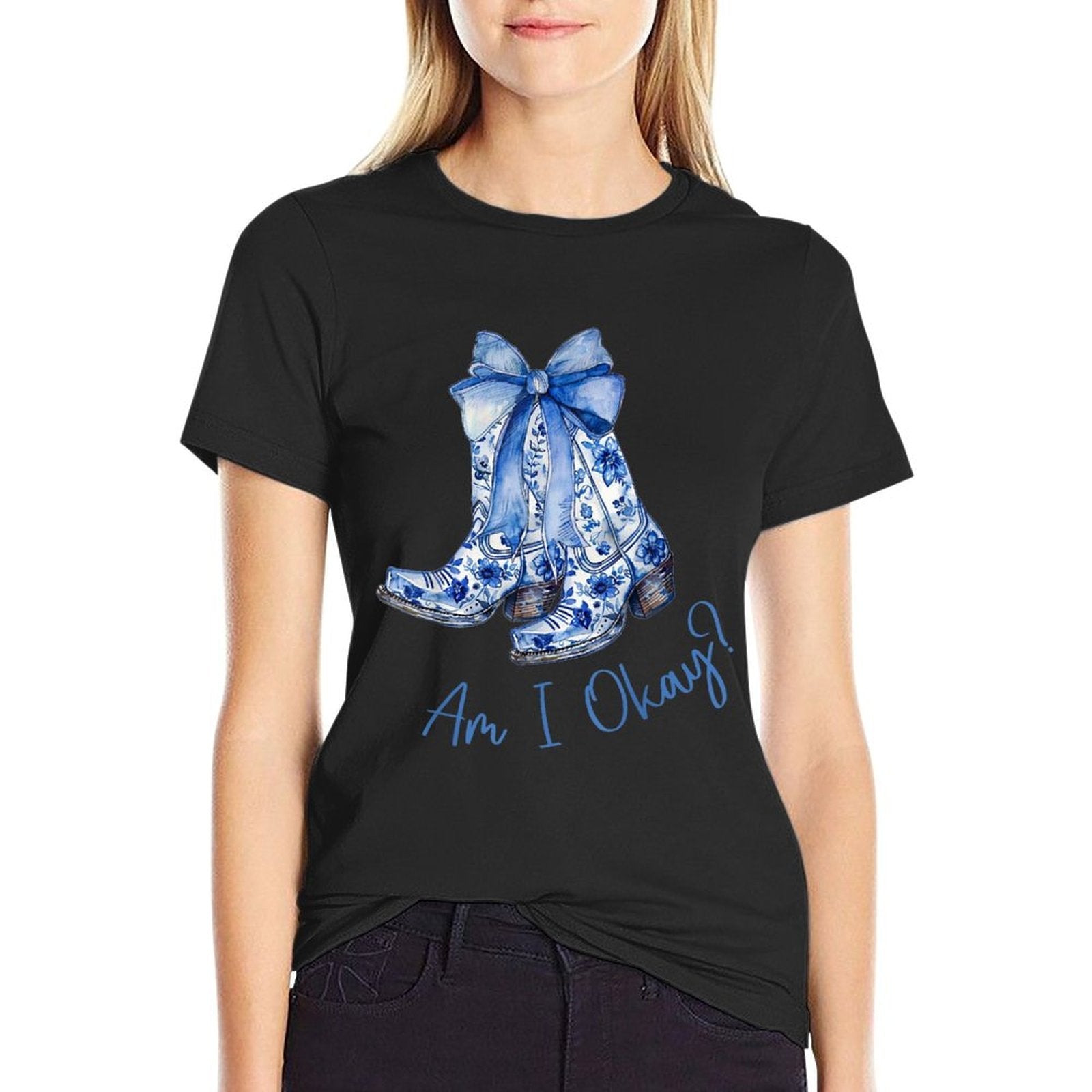 Am I Okay Boot Cowgirl Coquette Bow Women Girl  Graphic-printed T-Shirt