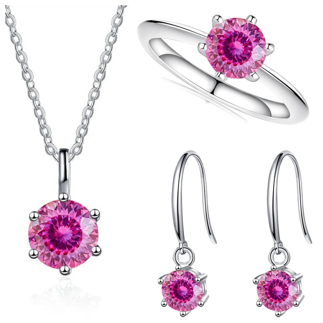 2.5ct Solitaire Moissanite 925 Sterling Silver Necklace Earrings Ring Set