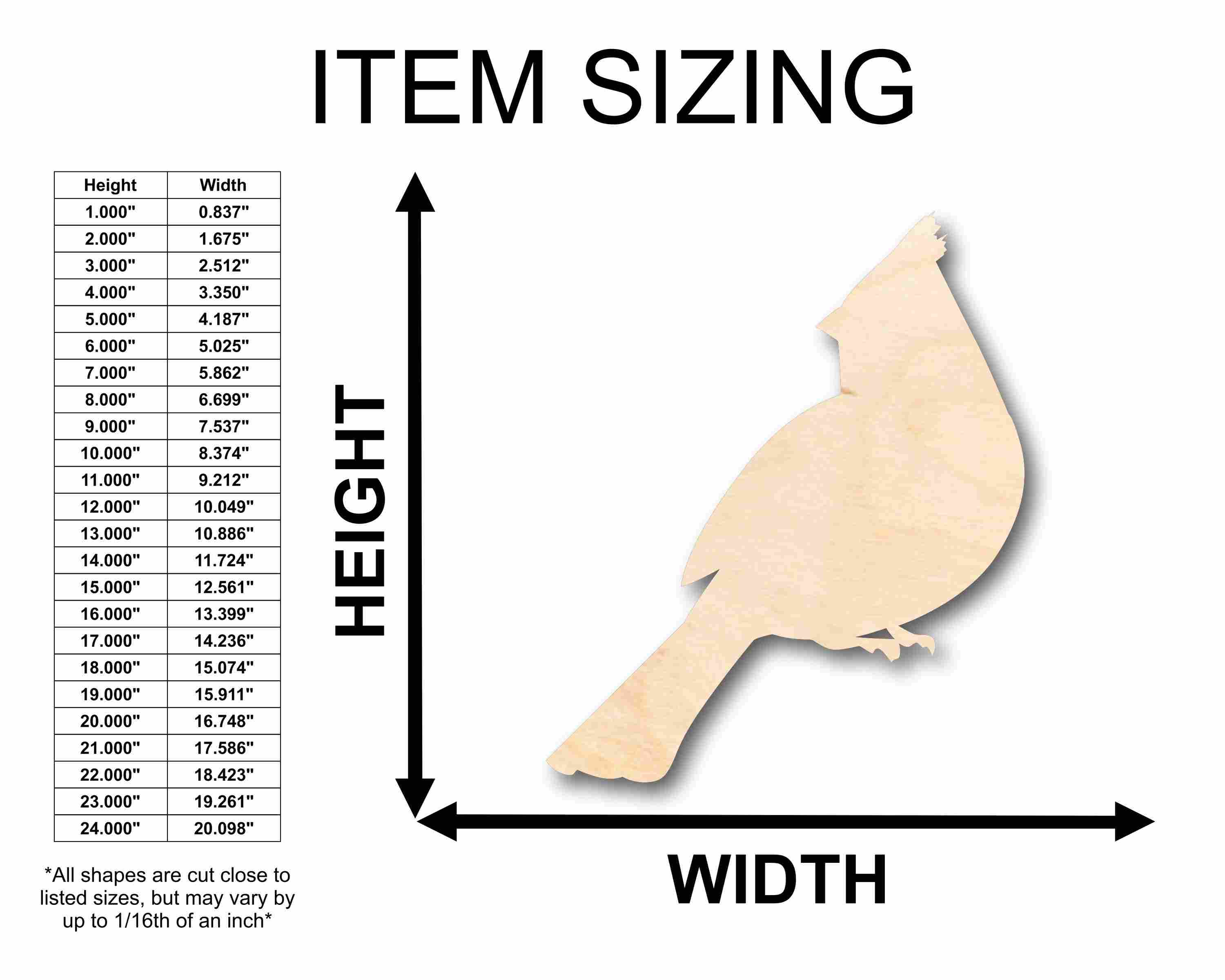 Unfinished Wood Cardinal Bird Silhouette - Craft- up to 46" DIY