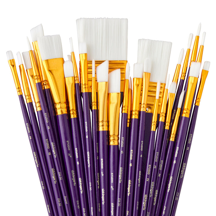 Studio Mixed Media White Nylon Brush Set - 30 pc
