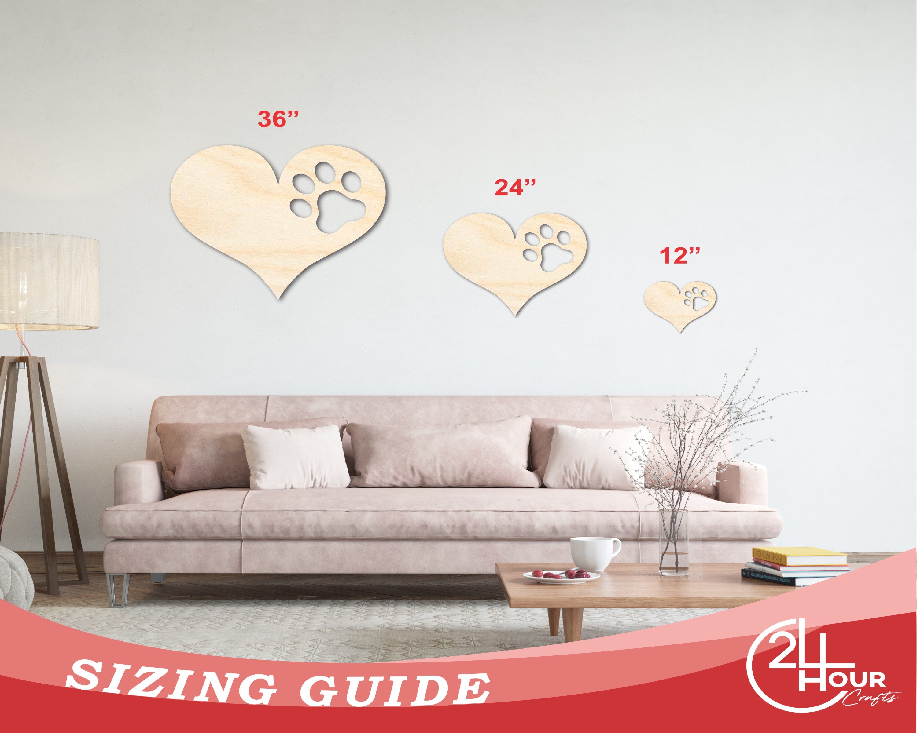Unfinished Wood Pawprint Heart Shape | Valentine's Day | Pet | DIY Craft Cutout | Up to 46"