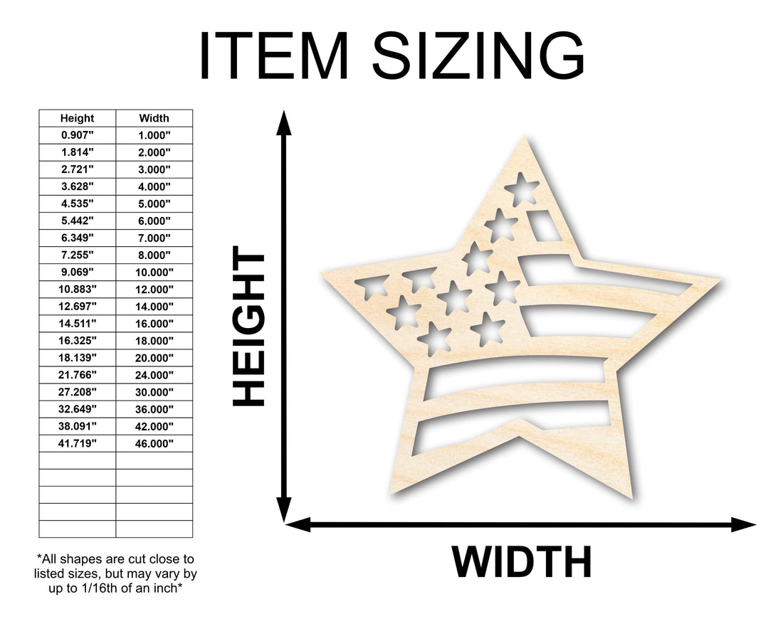 Unfinished Wood USA Star Shape - Craft - up to 46"