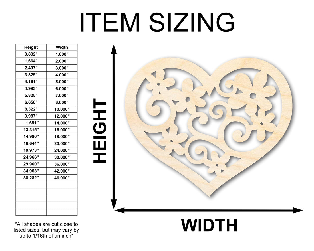 Unfinished Wood Flower Heart Shape - Craft - up to 46"