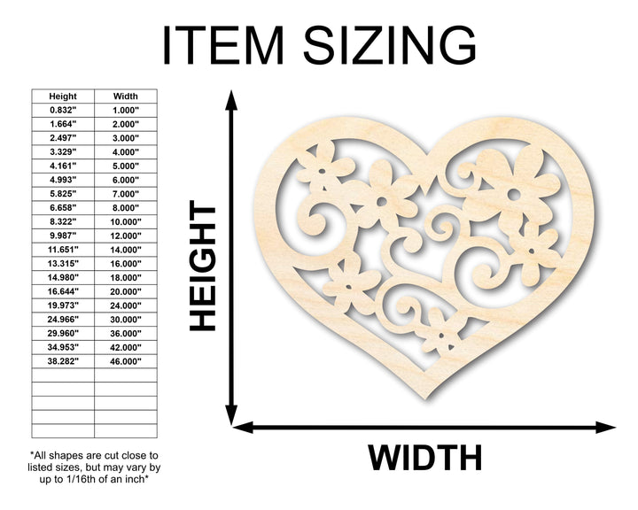 Unfinished Wood Flower Heart Shape - Craft - up to 46"