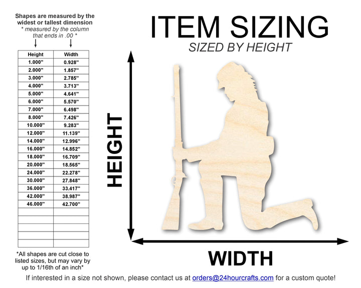 Unfinished Wpe ood Kneeling Soldier Sha| DIY Craft Cutout | up to 46" DIY