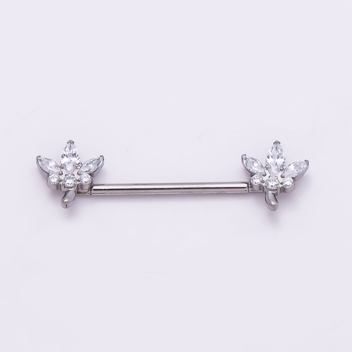 24K Gold Filled Clear CZ Marquise Flower Nipple Barbell Piercing Body Jewelry in Gold & Silver | Findings-00264 Findings-00265