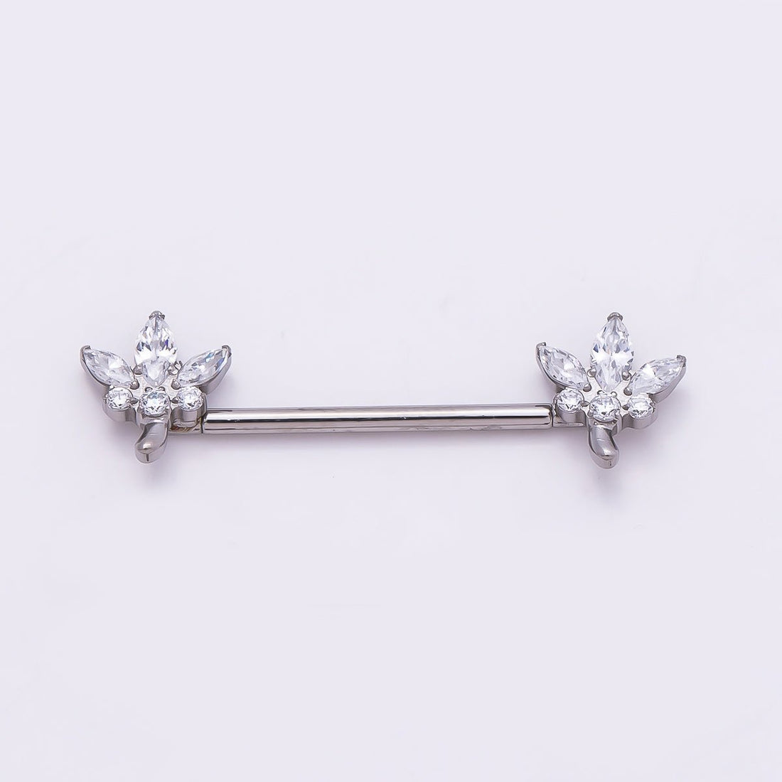 24K Gold Filled Clear CZ Marquise Flower Nipple Barbell Piercing Body Jewelry in Gold & Silver | Findings-00264 Findings-00265