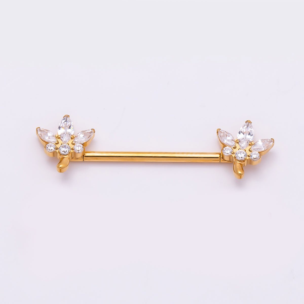 24K Gold Filled Clear CZ Marquise Flower Nipple Barbell Piercing Body Jewelry in Gold & Silver | Findings-00264 Findings-00265