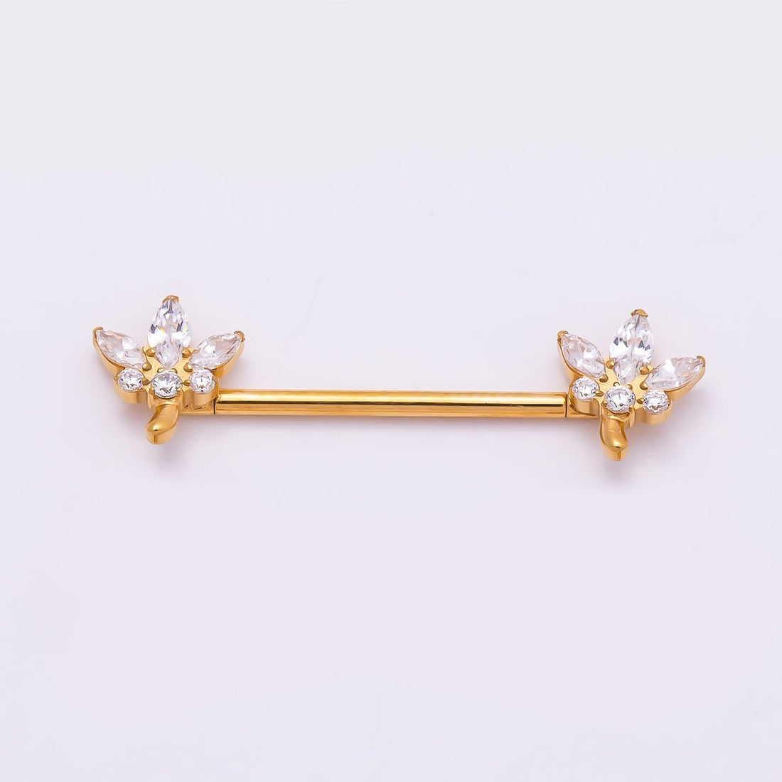 24K Gold Filled Clear CZ Marquise Flower Nipple Barbell Piercing Body Jewelry in Gold & Silver | Findings-00264 Findings-00265