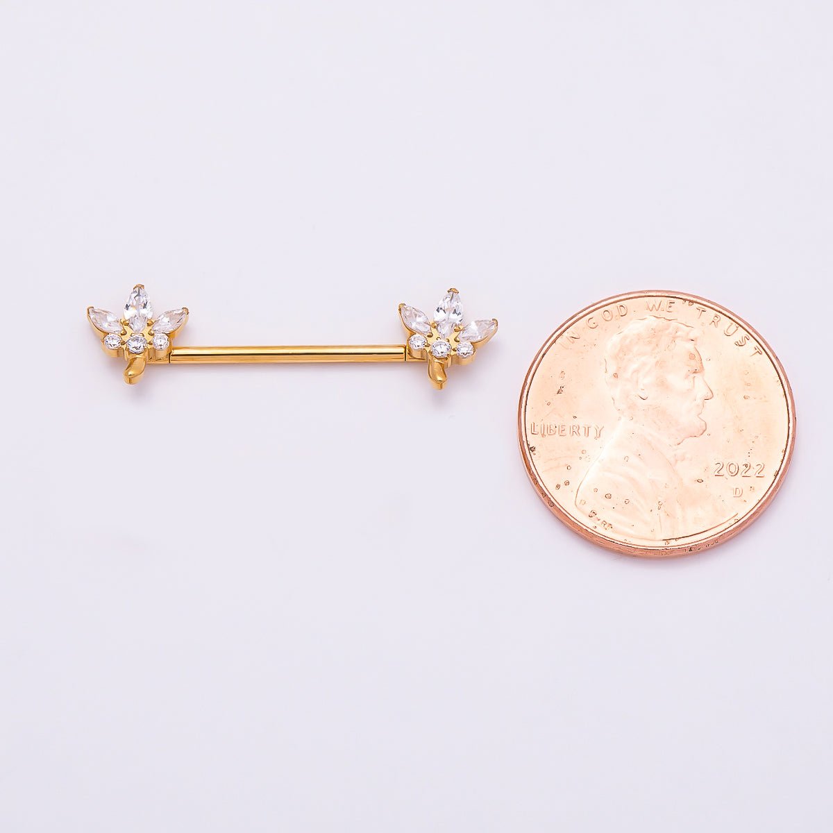 24K Gold Filled Clear CZ Marquise Flower Nipple Barbell Piercing Body Jewelry in Gold & Silver | Findings-00264 Findings-00265