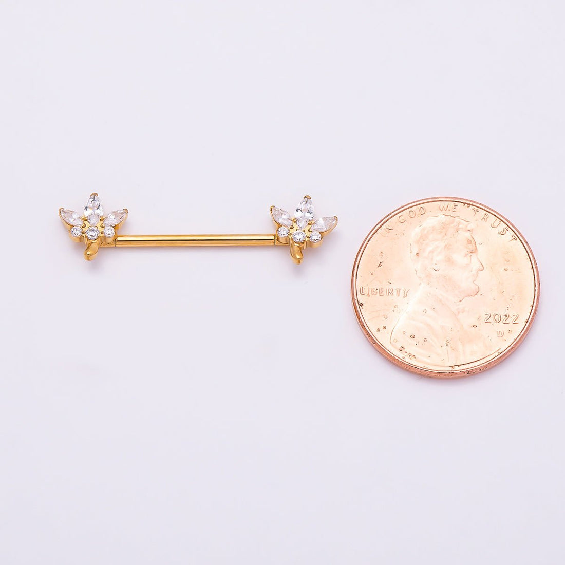24K Gold Filled Clear CZ Marquise Flower Nipple Barbell Piercing Body Jewelry in Gold & Silver | Findings-00264 Findings-00265