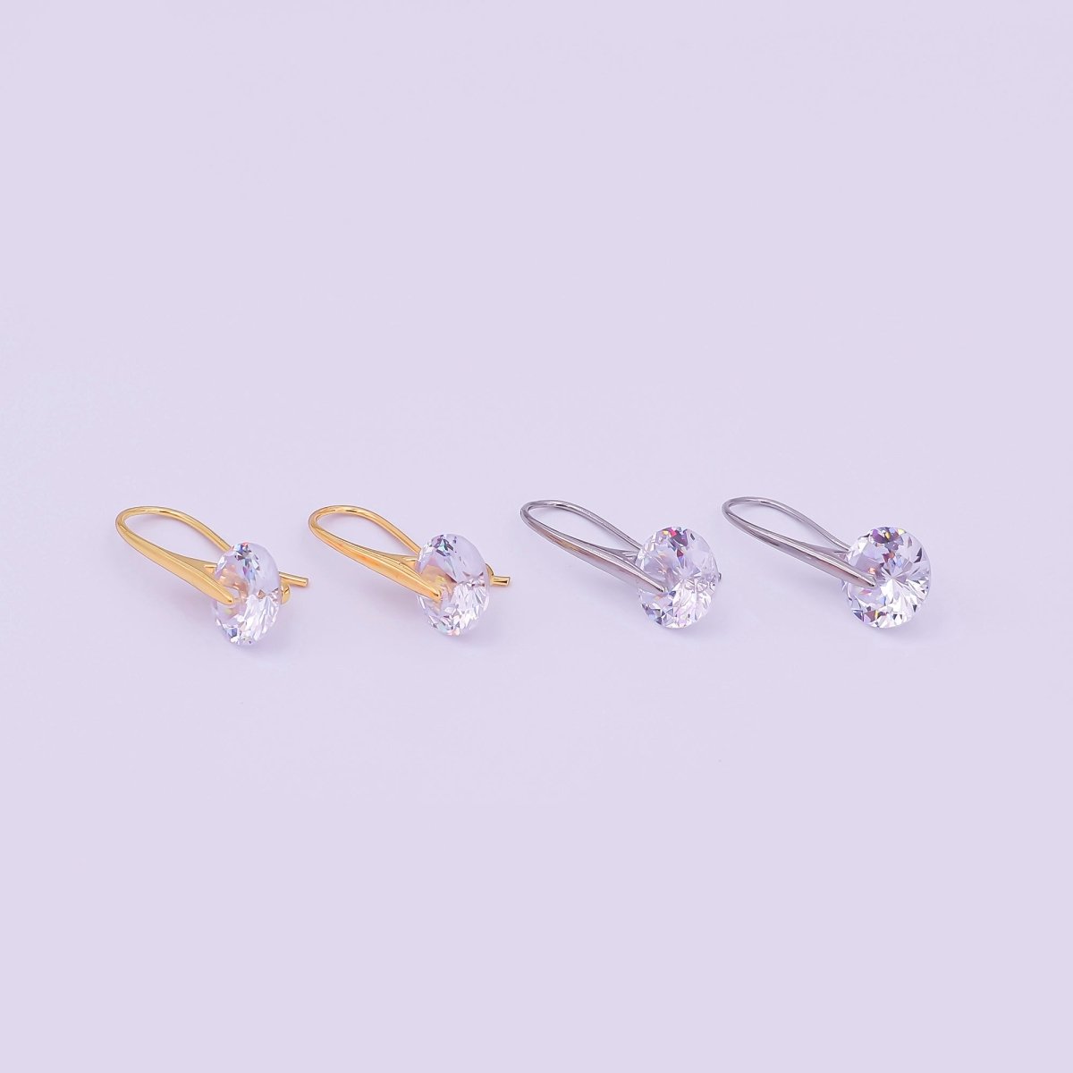 24K Gold Filled Round CZ Sparkly Round Circle Drop Hook Earrings in Gold & Silver | AI-525 AI-526