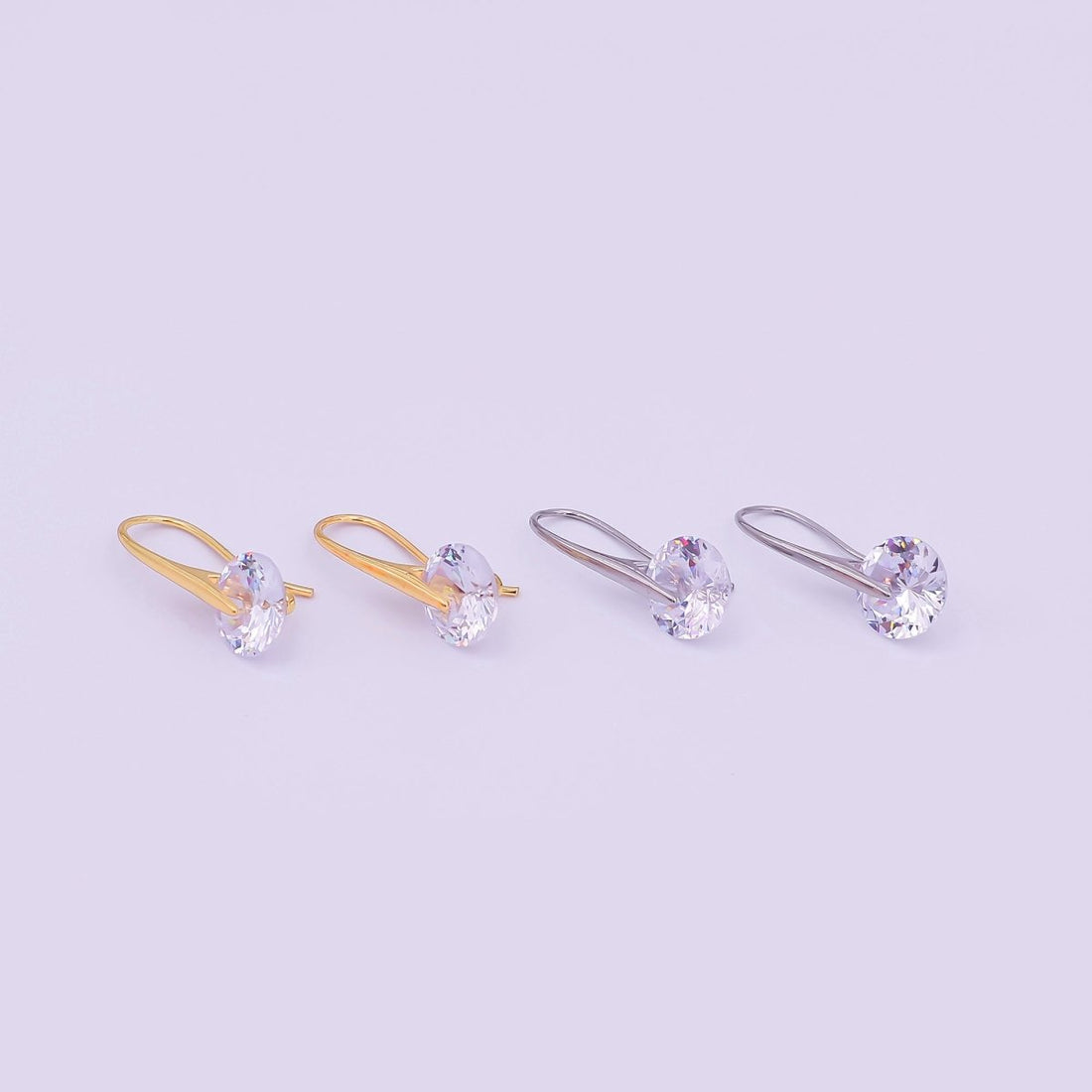 24K Gold Filled Round CZ Sparkly Round Circle Drop Hook Earrings in Gold & Silver | AI-525 AI-526