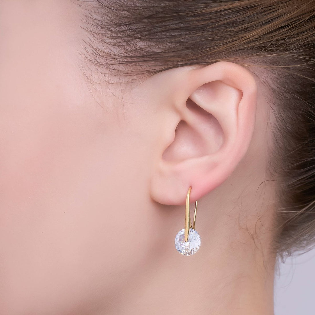 24K Gold Filled Round CZ Sparkly Round Circle Drop Hook Earrings in Gold & Silver | AI-525 AI-526