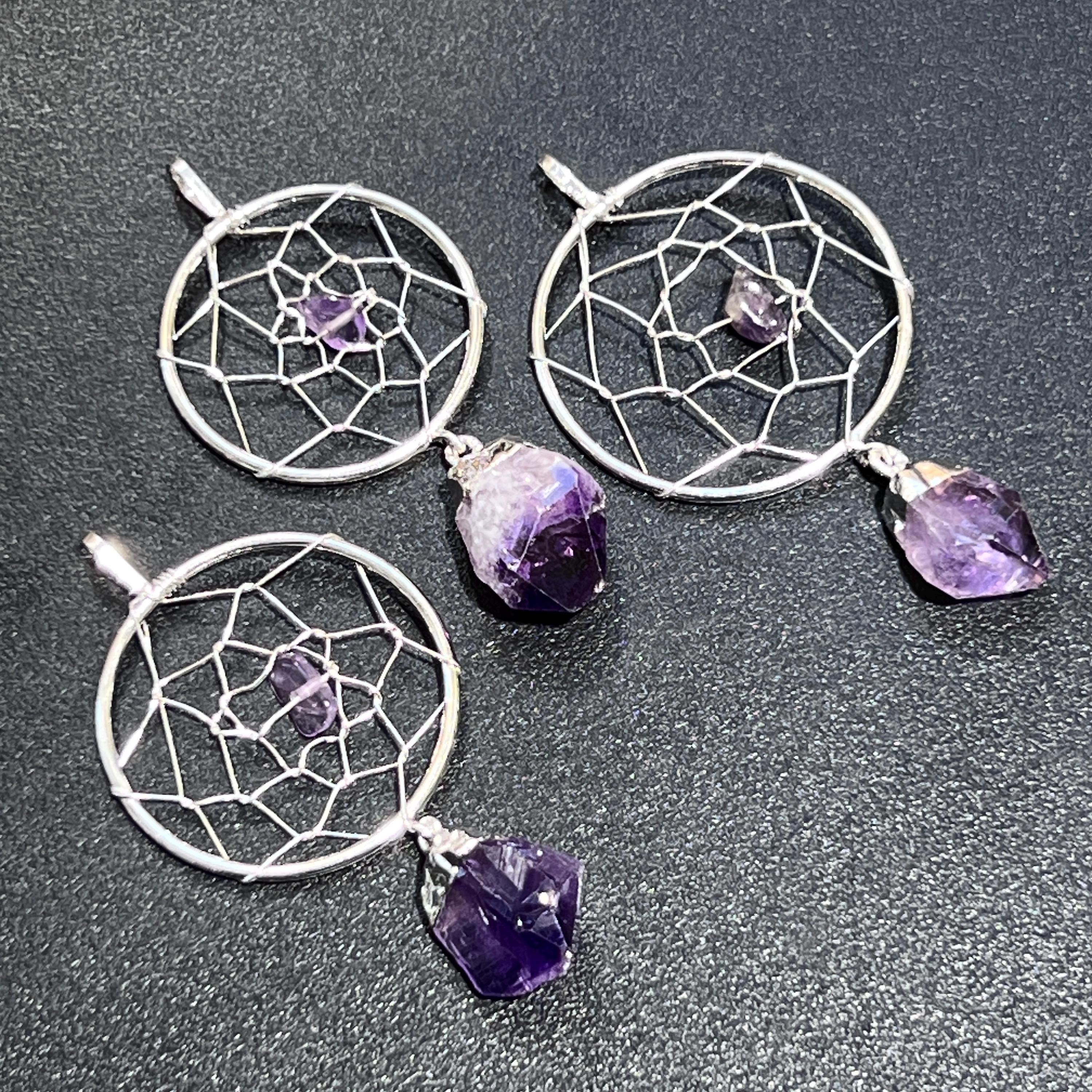 Handcrafted Amethyst Crystal Dreamcatcher Pendant