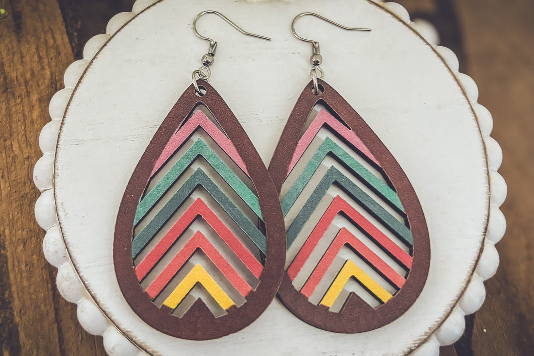 Laser-Cut Rainbow Mountain Silhouette Wood Earrings