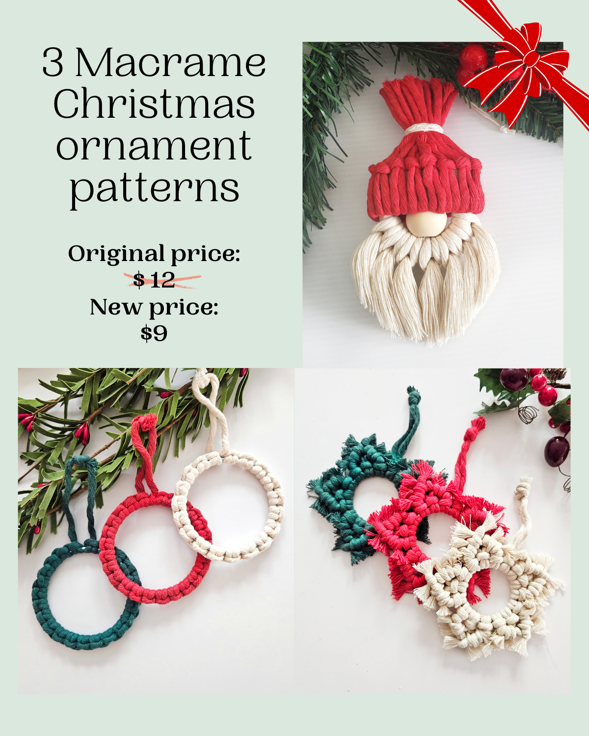 Macrame PDF pattern bundle - Christmas ornaments - Beginner friendly