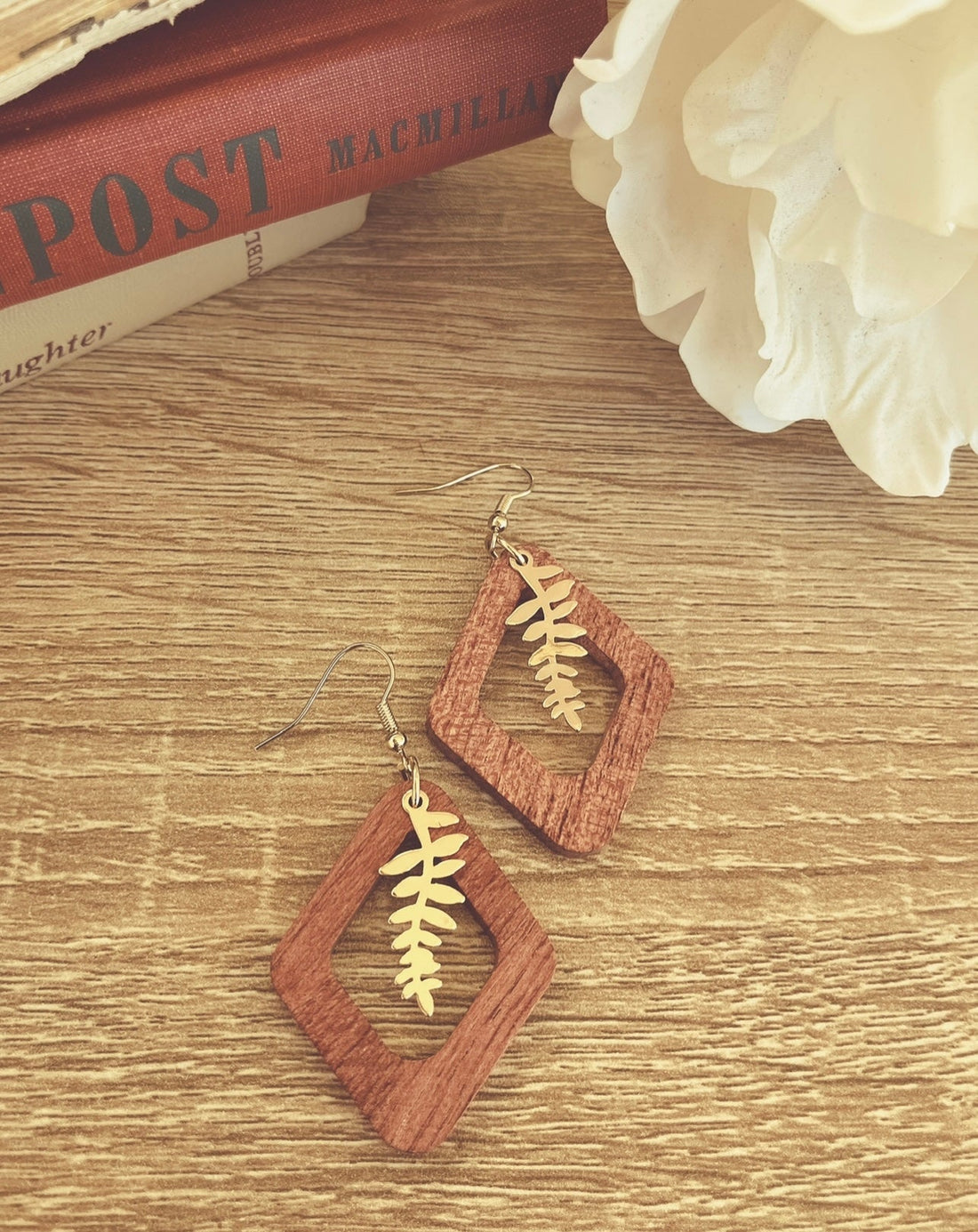 Beautiful Gold Leaf Wood Earrings