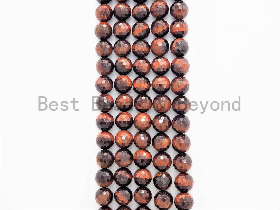High Quality Natural Faceted Red Brown Tiger Eye Beads, 6mm/8mm/10mm/12mm Red Tiger Eye Gemstone Beads, 15inch Full strand, SKU#U351