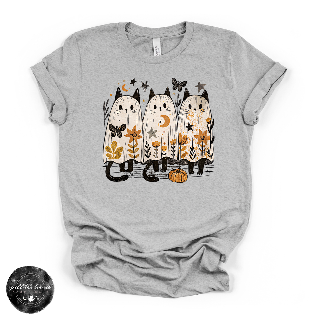 Ghost Cat Trio Tee | Cute Halloween Black Cat Graphic T-Shirt