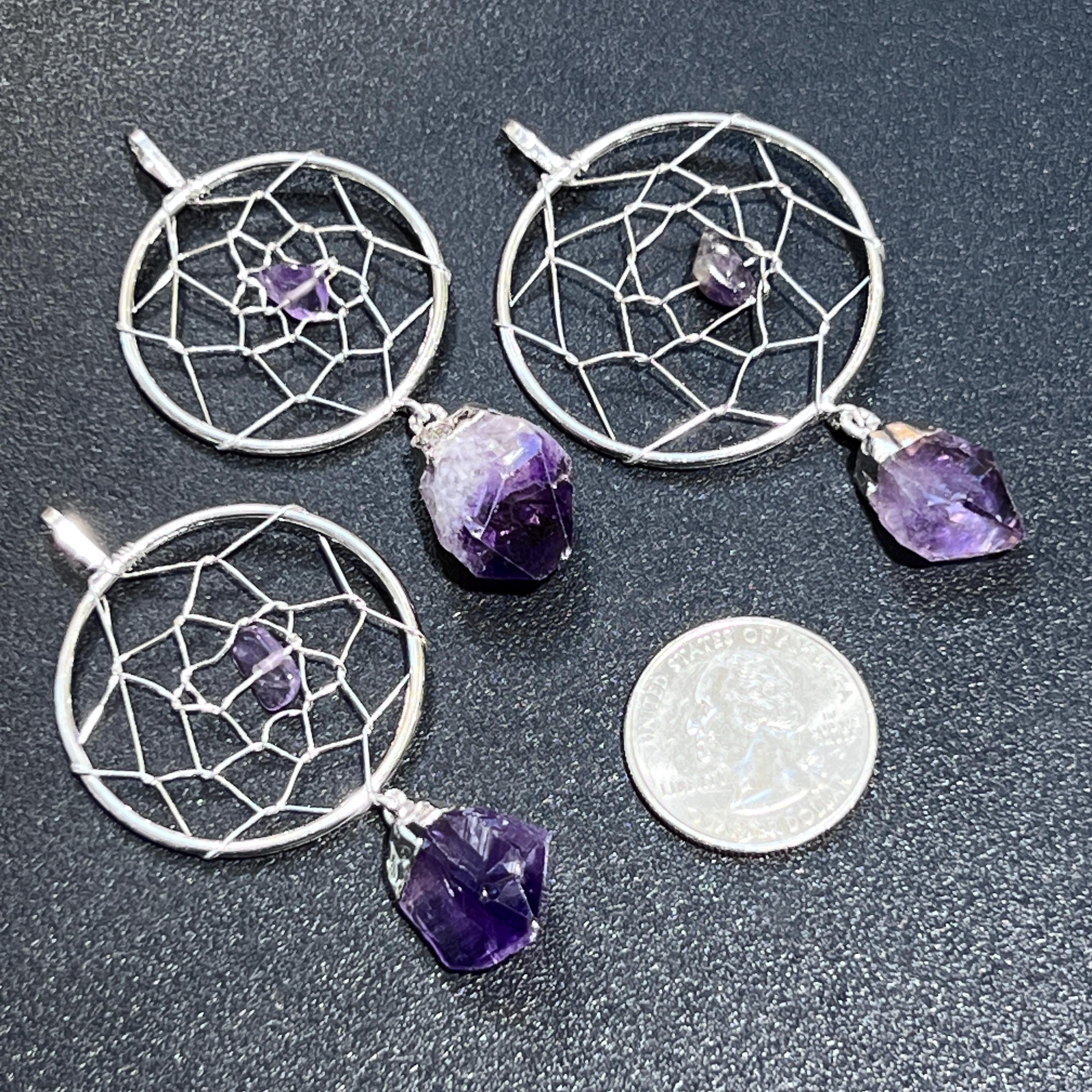 Handcrafted Amethyst Crystal Dreamcatcher Pendant