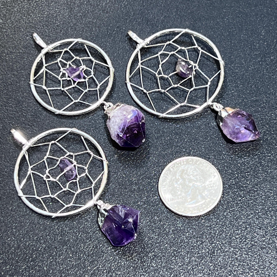 Handcrafted Amethyst Crystal Dreamcatcher Pendant