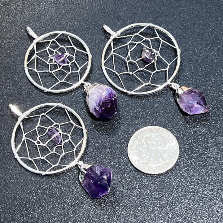 Handcrafted Amethyst Crystal Dreamcatcher Pendant