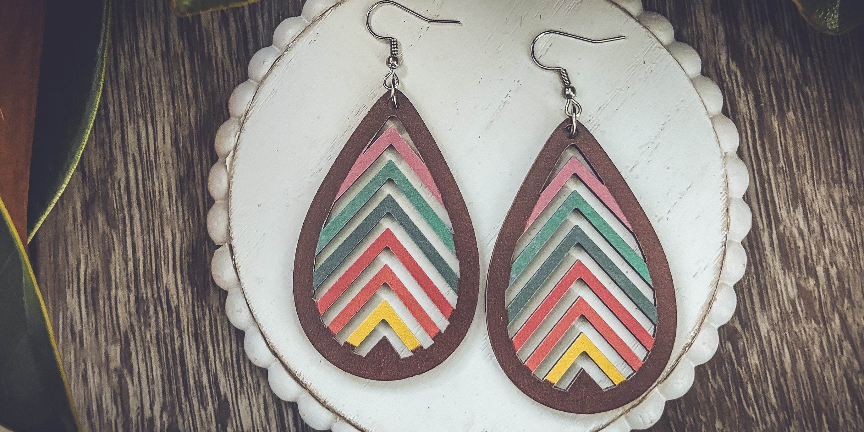 Laser-Cut Rainbow Mountain Silhouette Wood Earrings