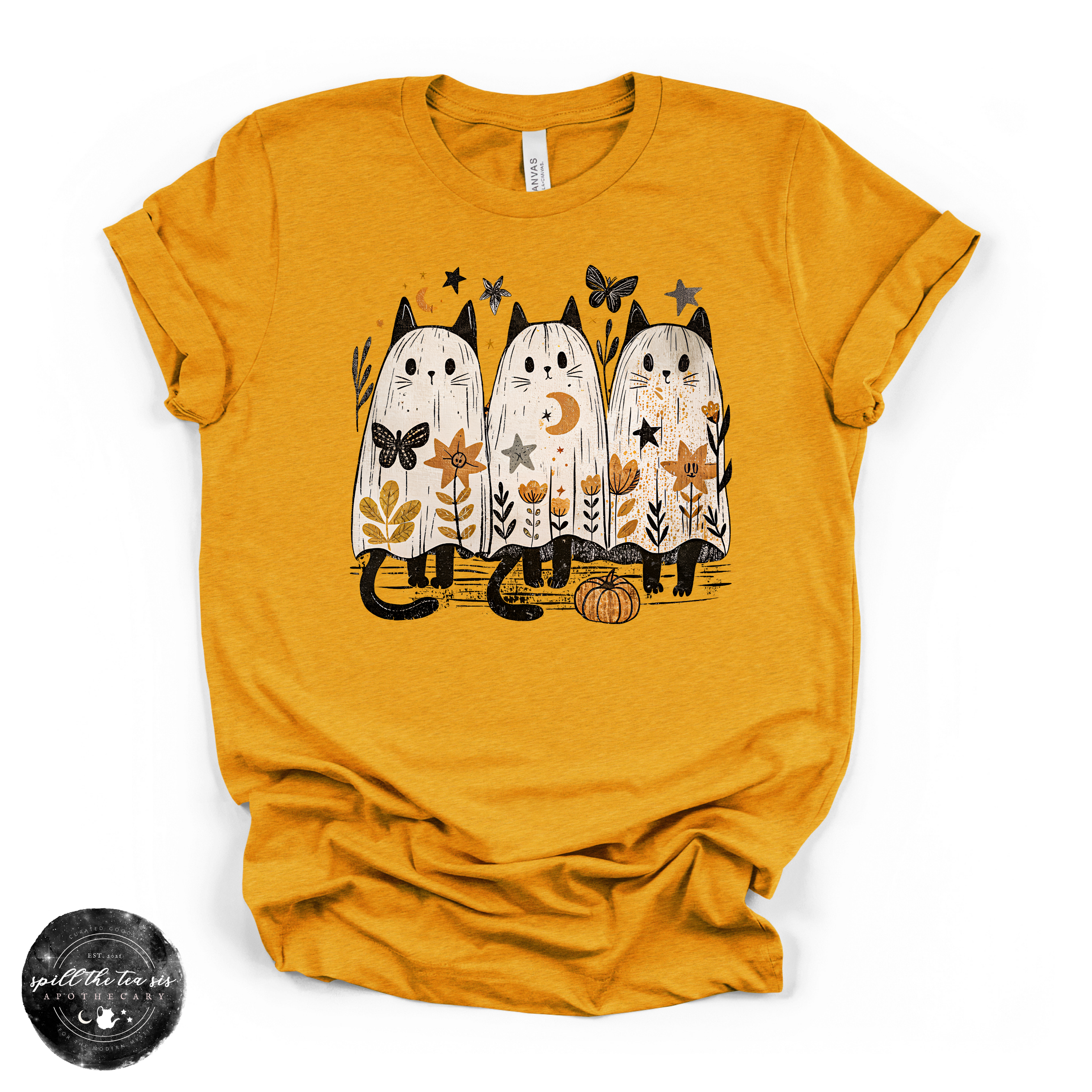 Ghost Cat Trio Tee | Cute Halloween Black Cat Graphic T-Shirt