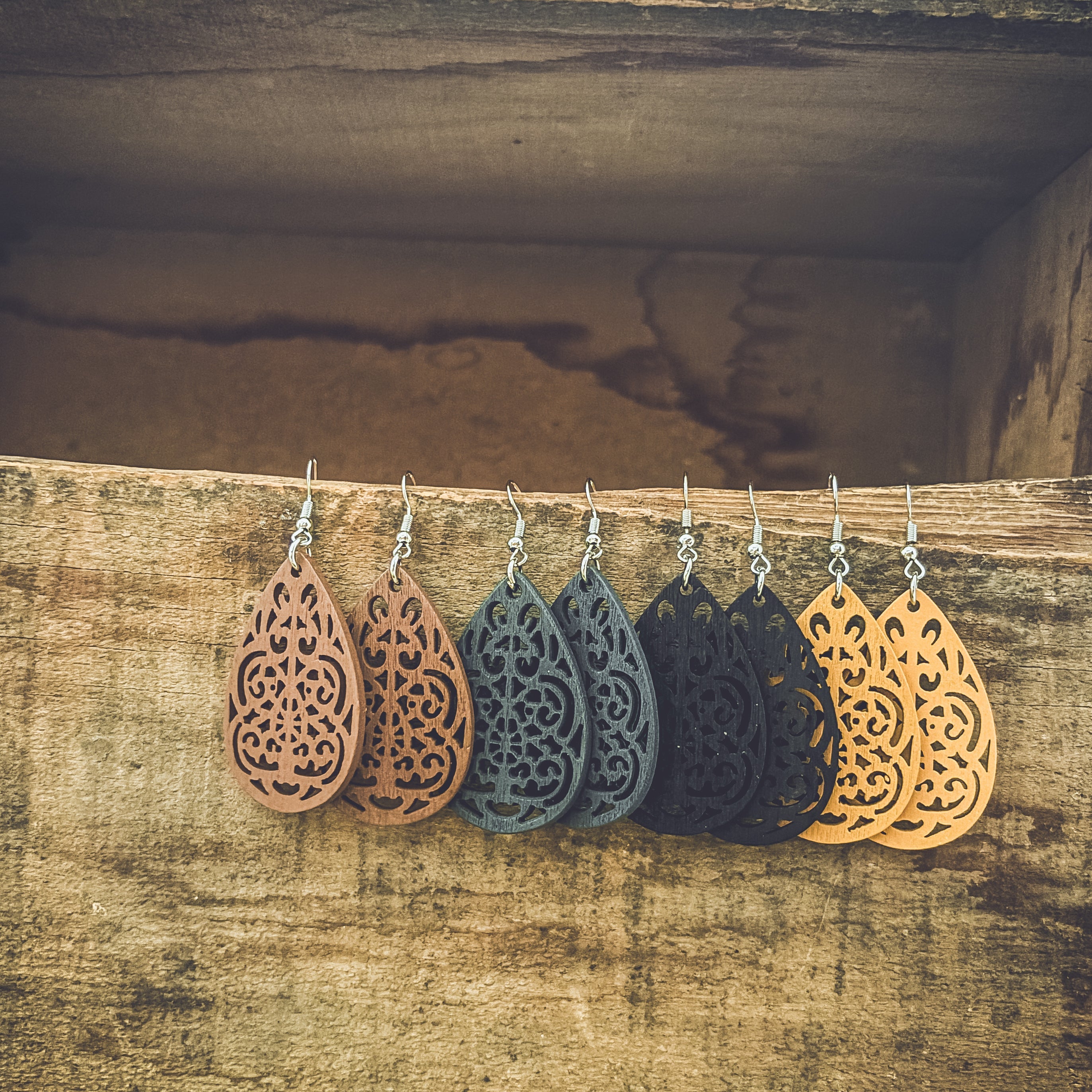 Carved Wood Earrings