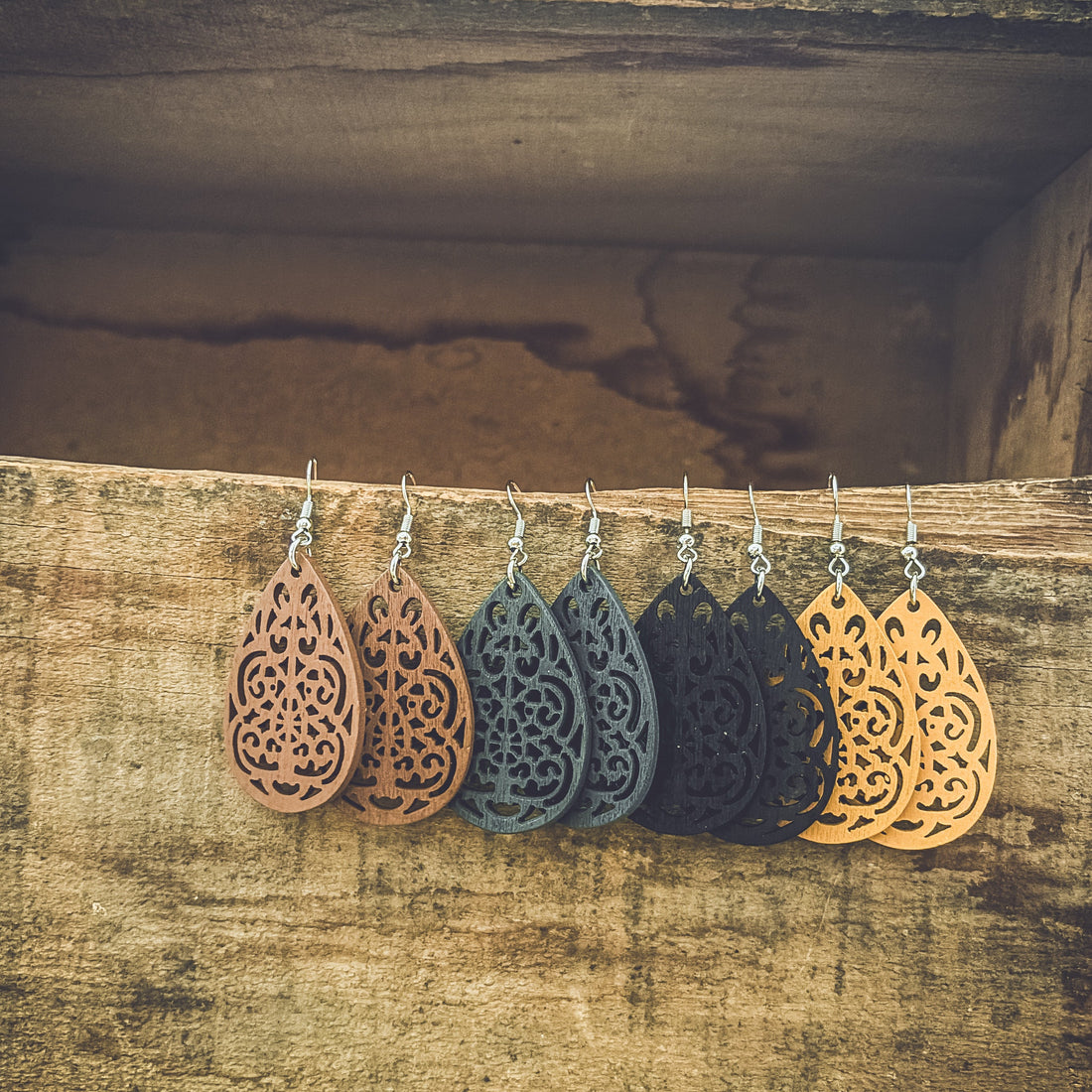 Carved Wood Earrings