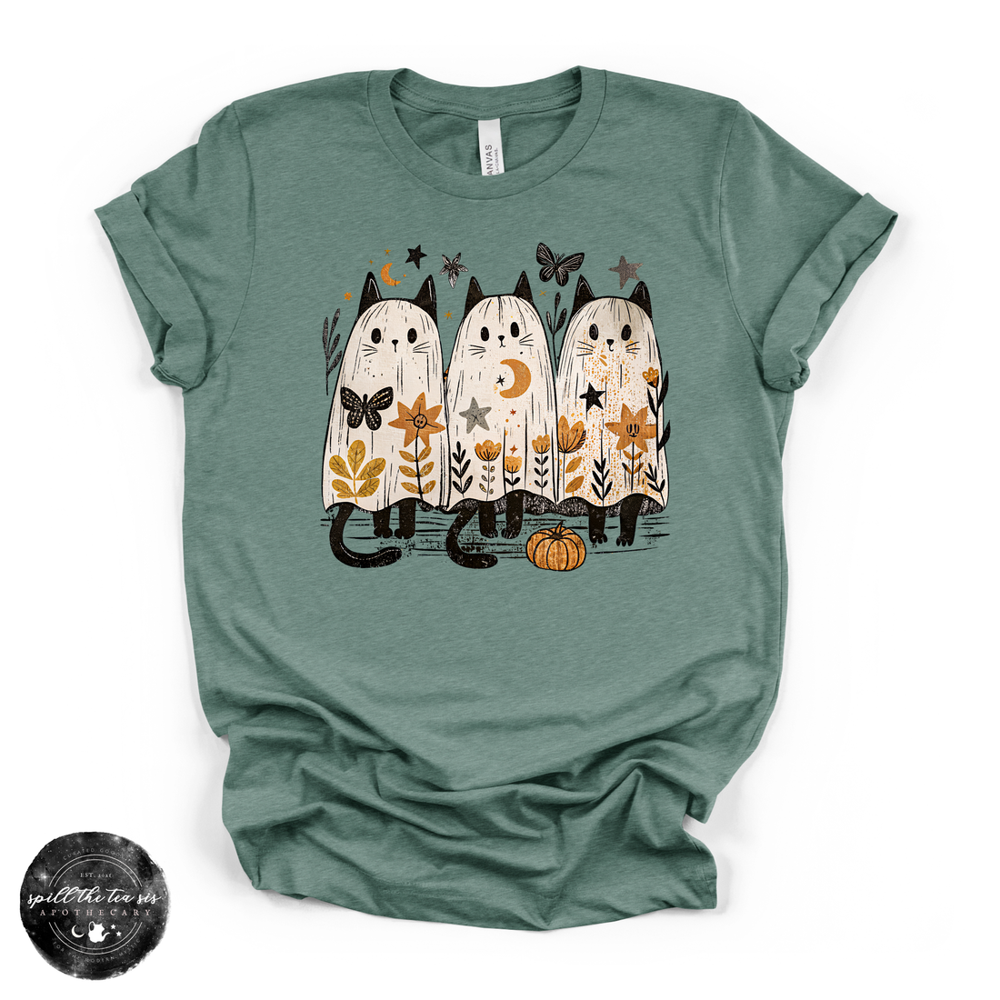 Ghost Cat Trio Tee | Cute Halloween Black Cat Graphic T-Shirt