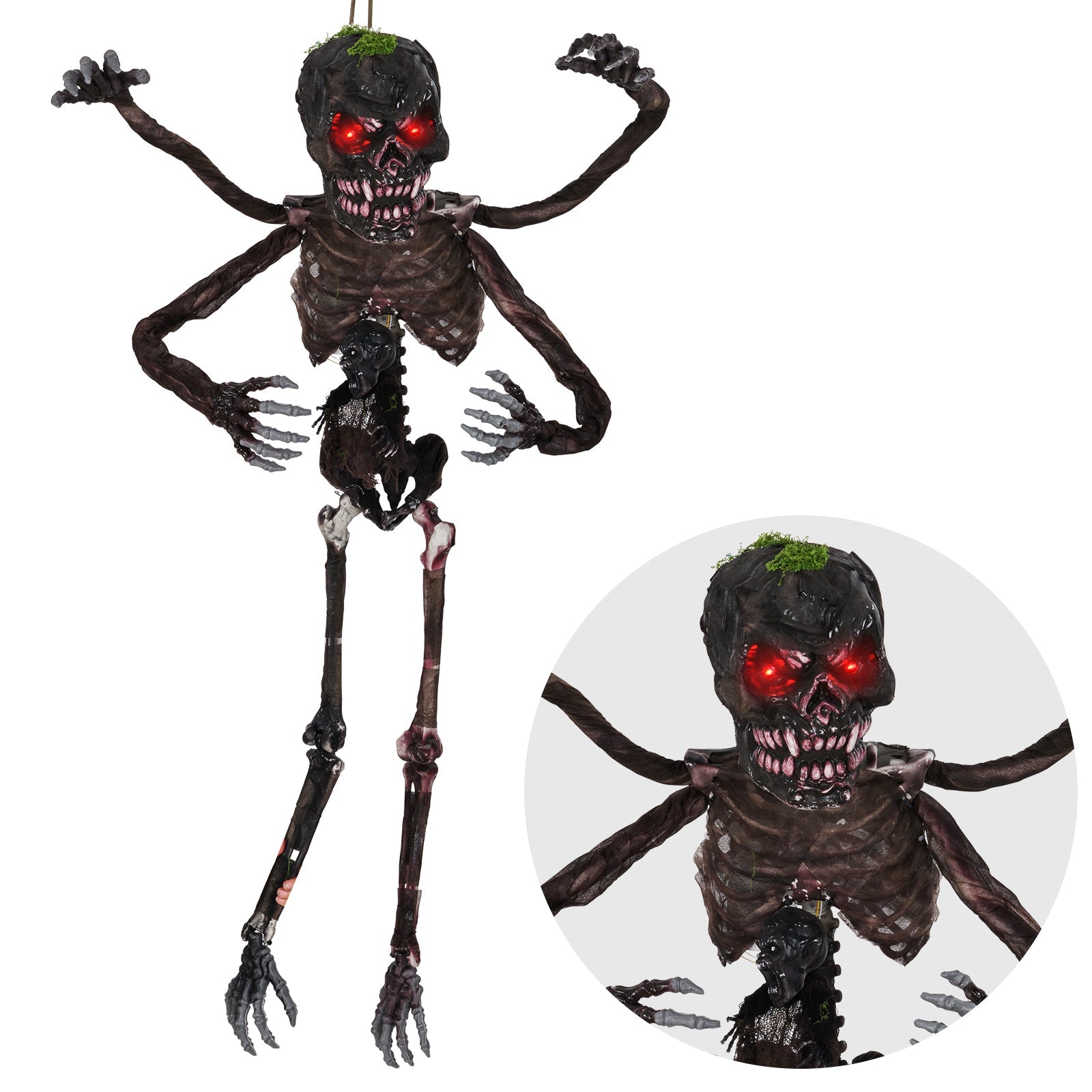 6 Feet Animated Halloween Decoration with 4 Arms Red LED-lit Eyes & Spooky Sounds