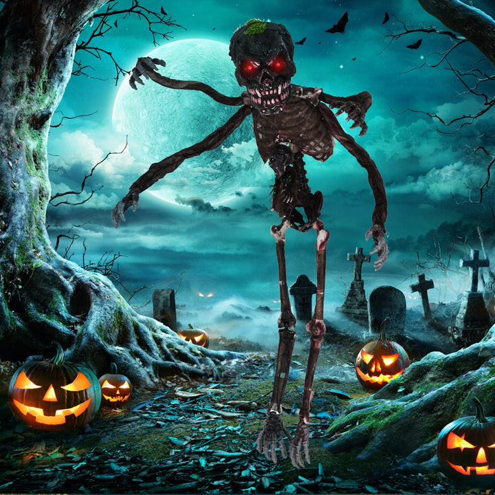 6 Feet Animated Halloween Decoration with 4 Arms Red LED-lit Eyes & Spooky Sounds