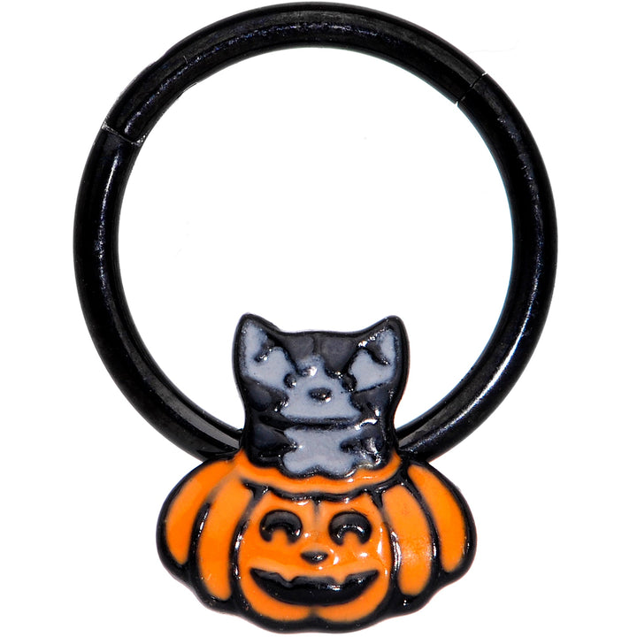 Black Cat Surprise Pumpkin Halloween Hinged Segment Ring