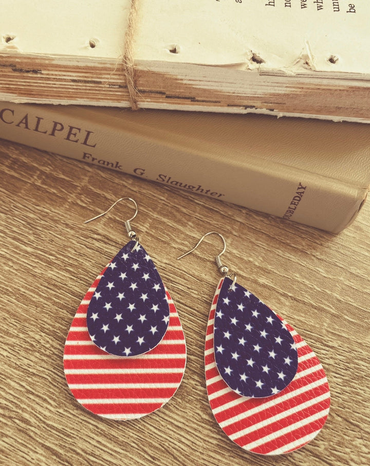 Red, White & Blue American Flag Drop Earrings