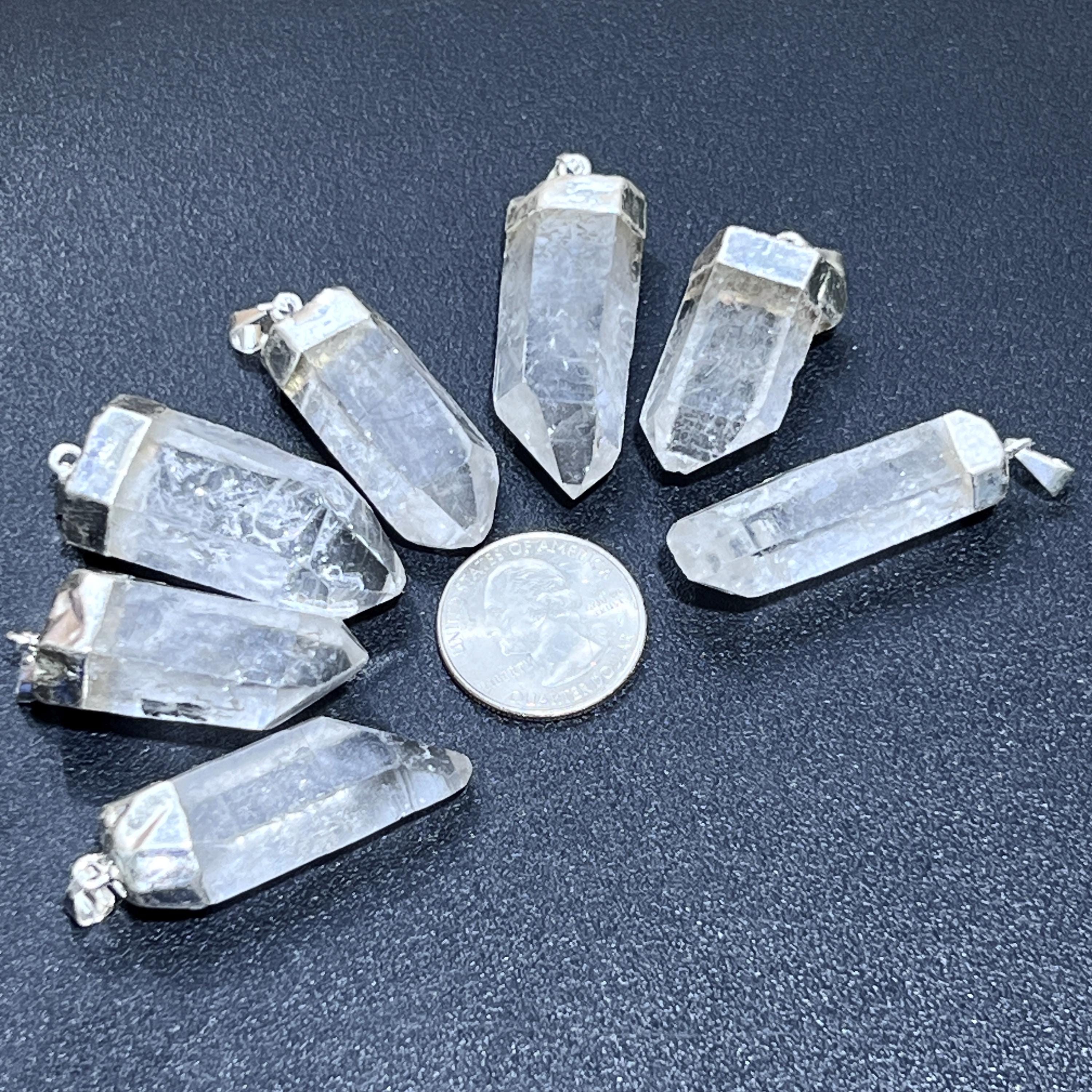 Authentic Quartz Crystal Point Pendant with Silver-Plated Bail & Cap