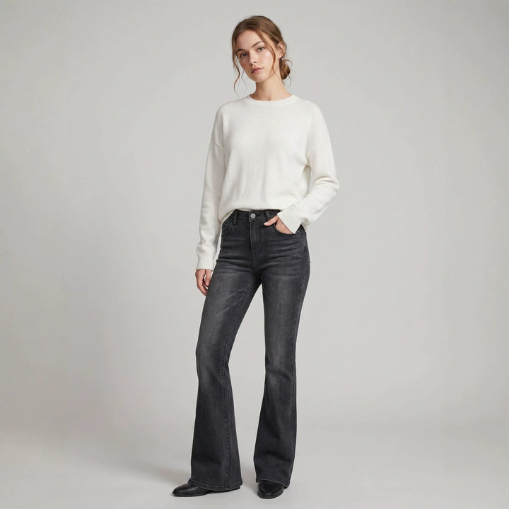 High-Waist Slim-Fit Slightly Flared Women's Jeans – Full-Length Denim Pants
