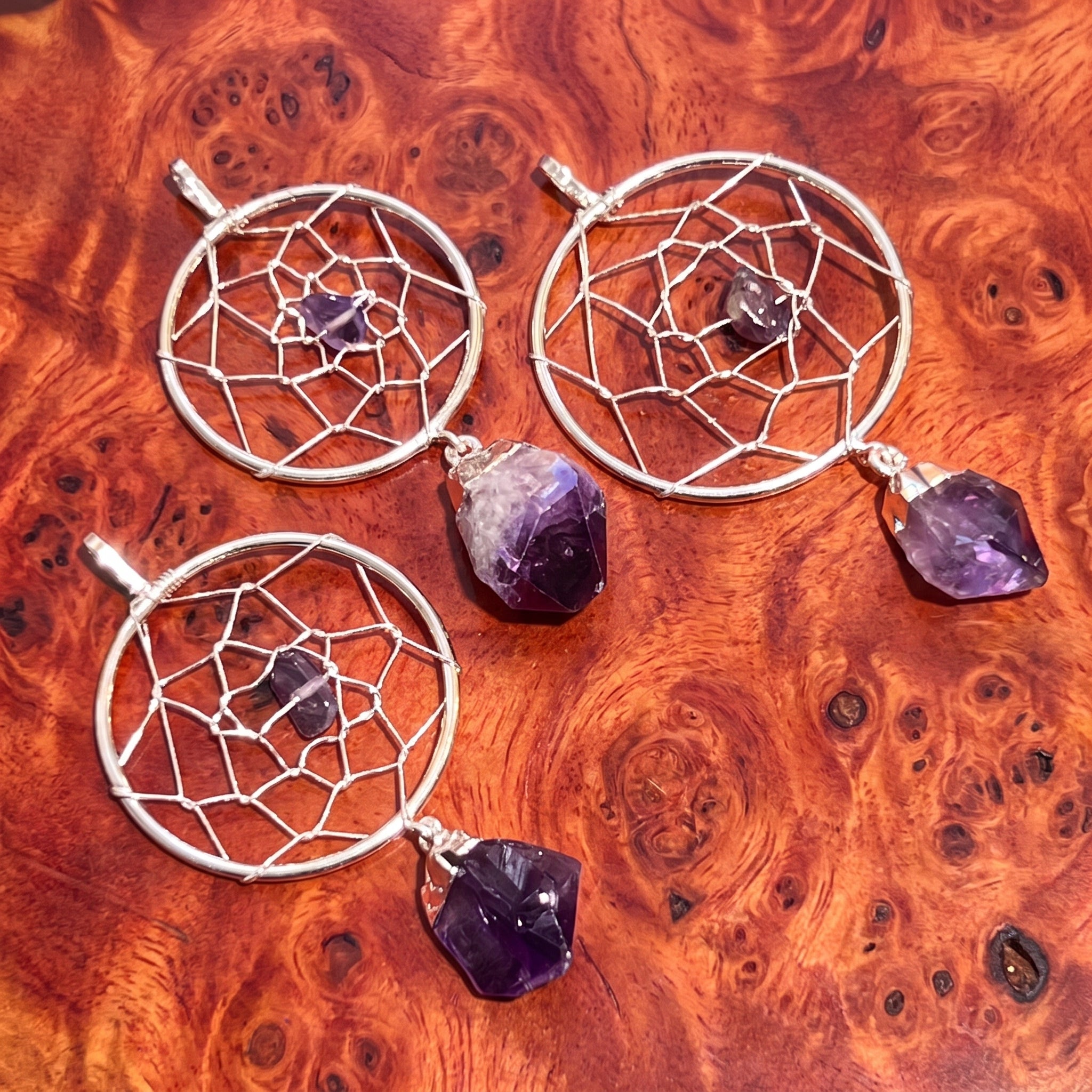 Handcrafted Amethyst Crystal Dreamcatcher Pendant