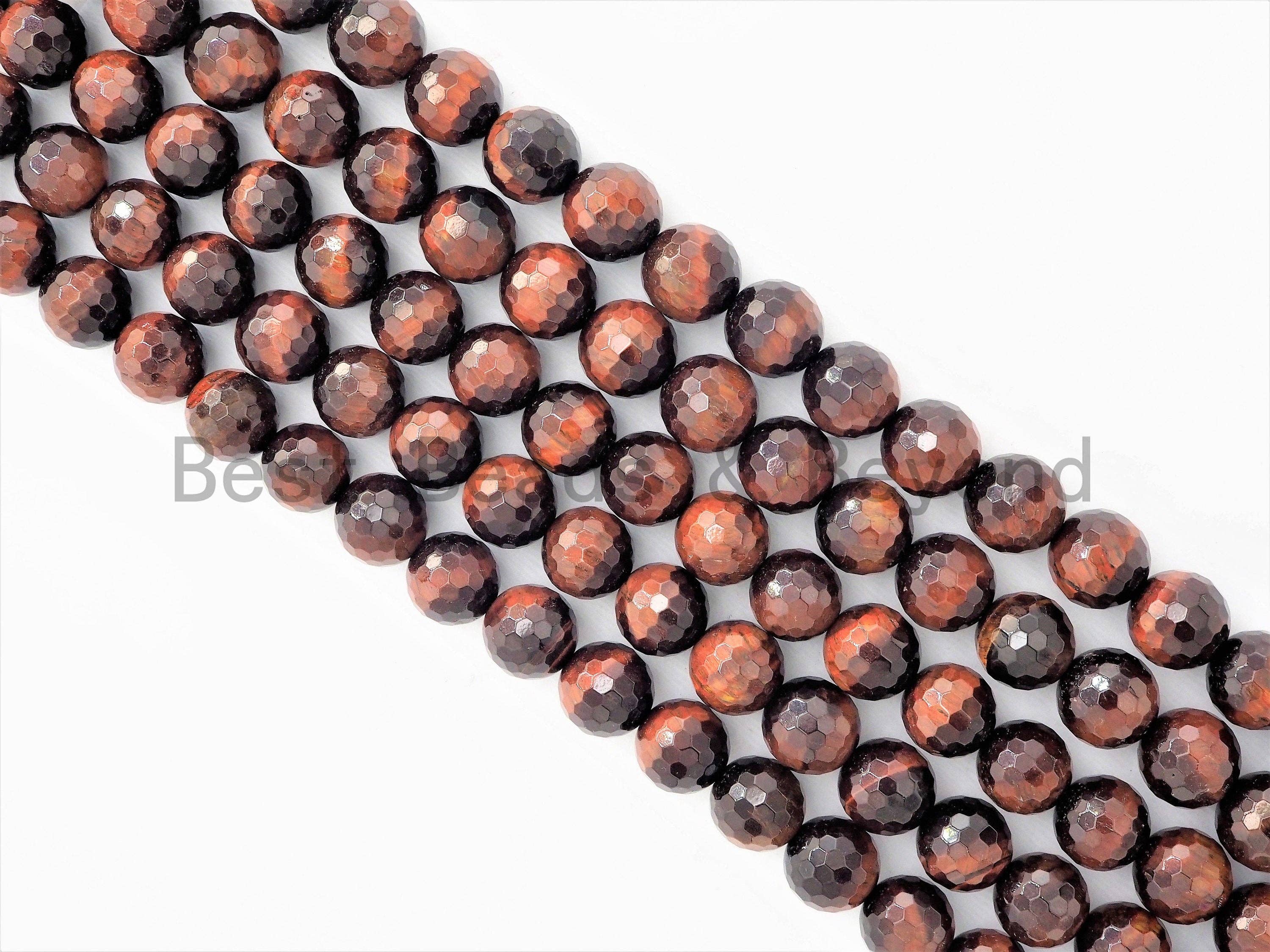 High Quality Natural Faceted Red Brown Tiger Eye Beads, 6mm/8mm/10mm/12mm Red Tiger Eye Gemstone Beads, 15inch Full strand, SKU#U351