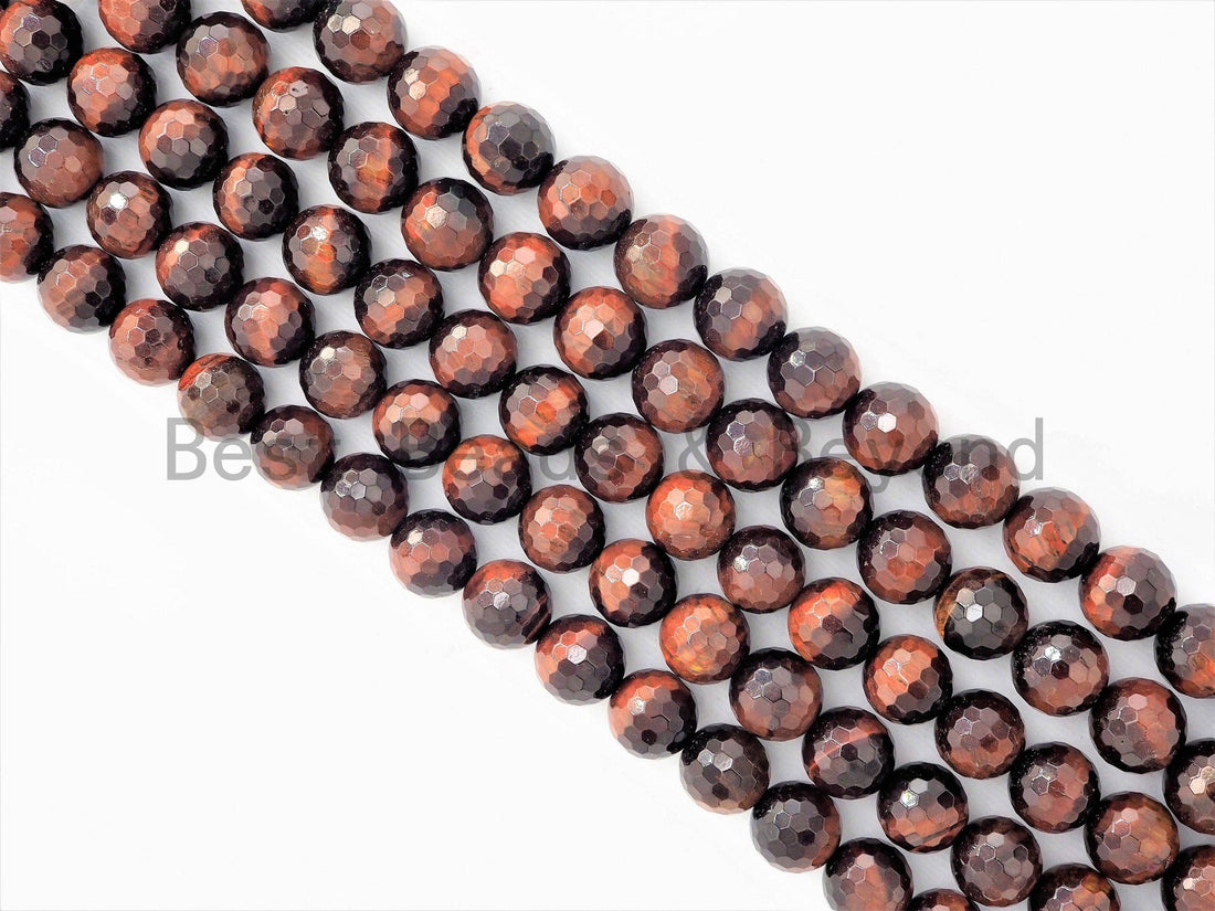 High Quality Natural Faceted Red Brown Tiger Eye Beads, 6mm/8mm/10mm/12mm Red Tiger Eye Gemstone Beads, 15inch Full strand, SKU#U351