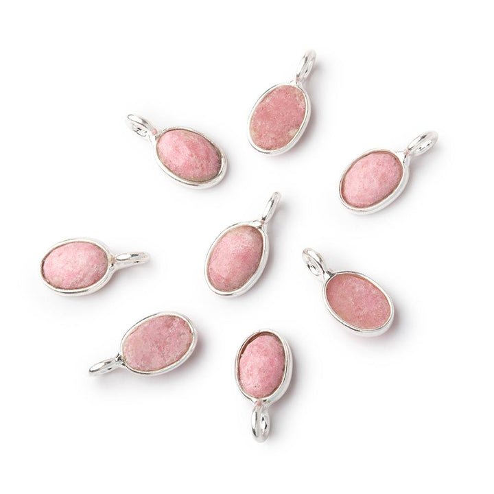 7x5mm Sterling Silver Bezel Thulite Rose Cut Oval Pendant 1 piece