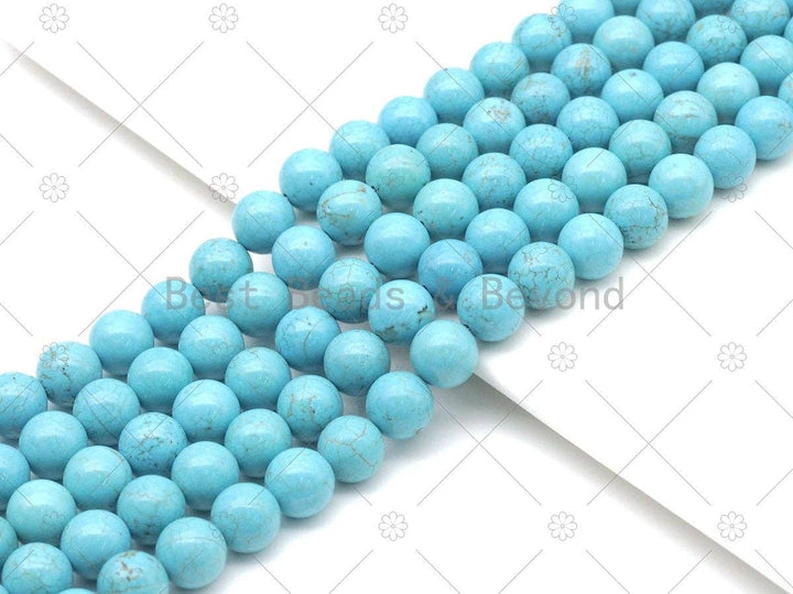 Natural Turquoise Blue Howlite Round Smooth Beads, Sku#U1174