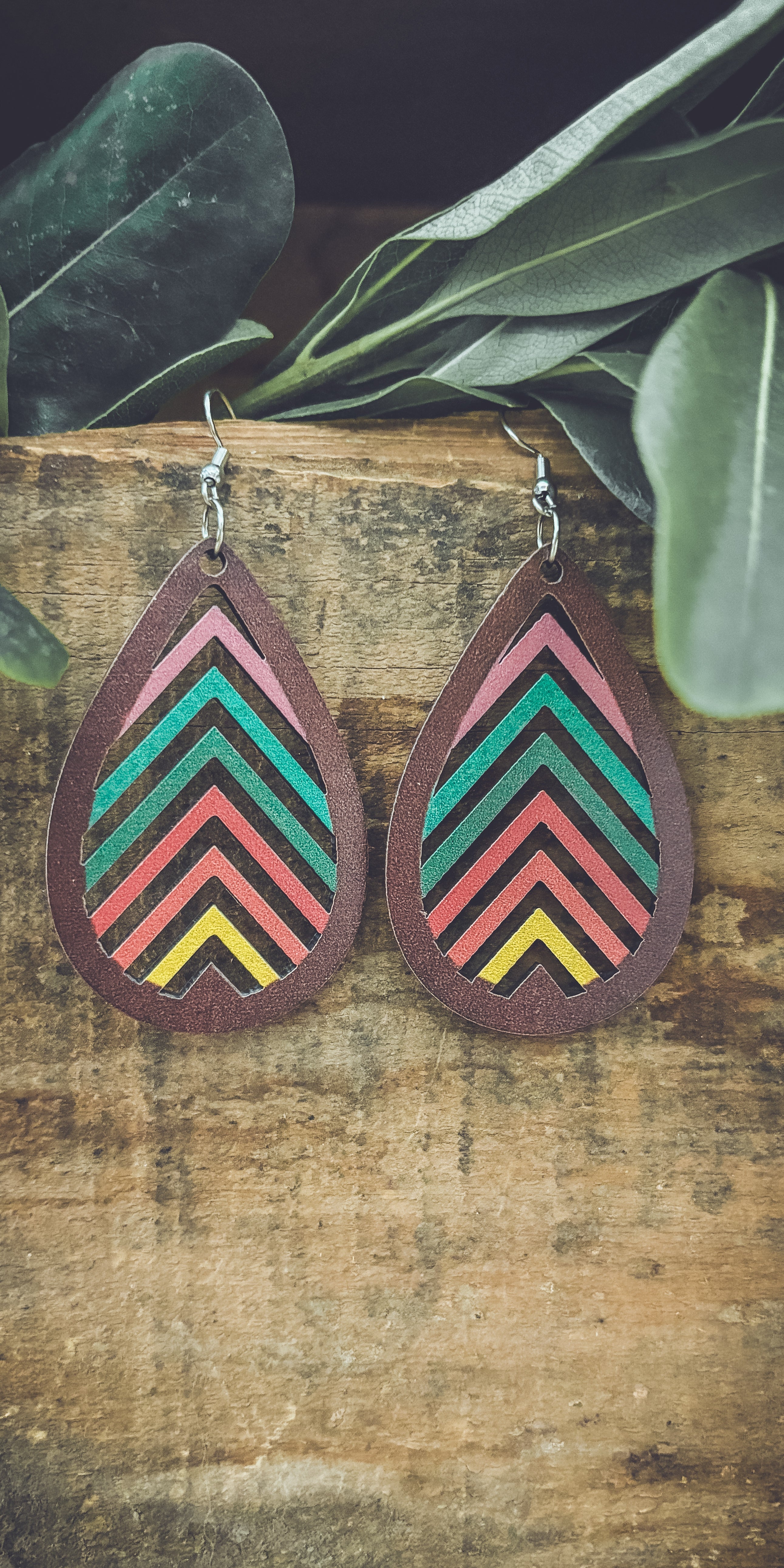 Laser-Cut Rainbow Mountain Silhouette Wood Earrings