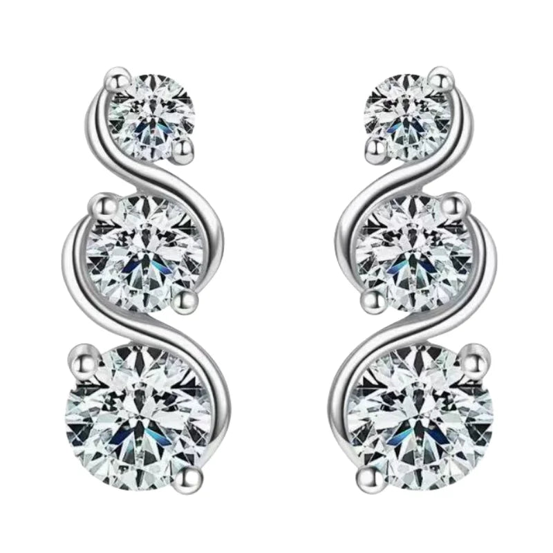 Three-Stone Twist Moissanite Stud Earrings in Sterling Silver
